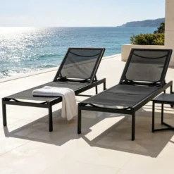 Cuba lot de 2 bains de soleil inclinables noir avec roues en aluminium
