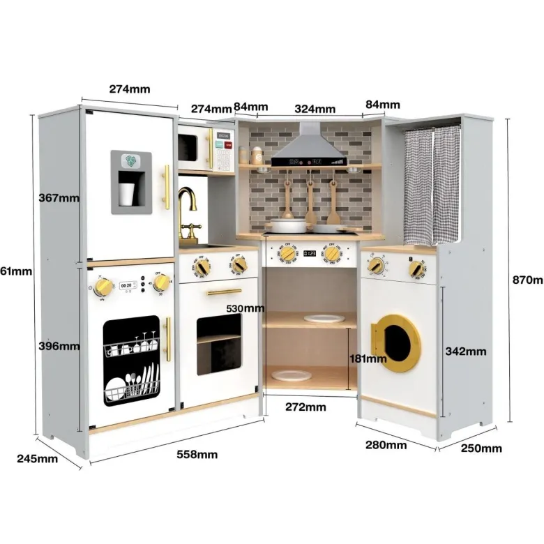 Cuisine en bois enfant, dinette, led
