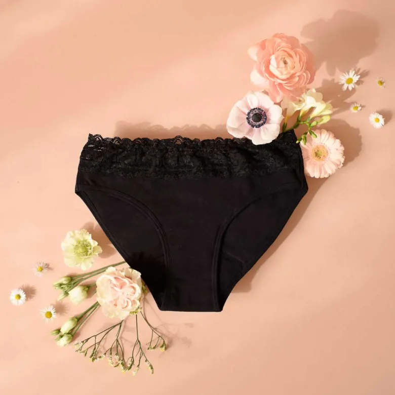 Culotte menstruelle dentelle bio s noir