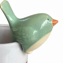 Décoration animal en céramique à accrocher sur un pot de fleurs Oiseau