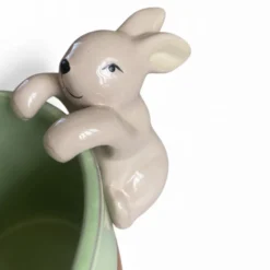 Décoration animal en céramique à accrocher sur un pot de fleurs Lapin