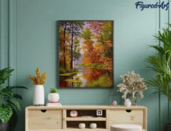 Diamond painting lac en automne