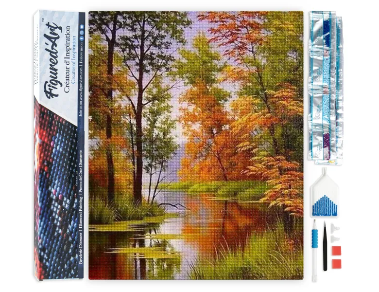 Diamond painting lac en automne