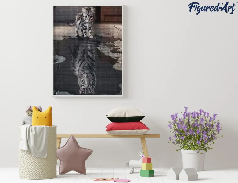 Diamond painting reflet tigre et lion