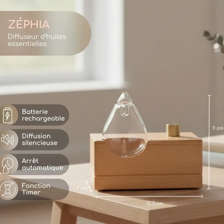 Diffuseur d'huiles essentielles par nébulisation nomade zéphia en bois fsc