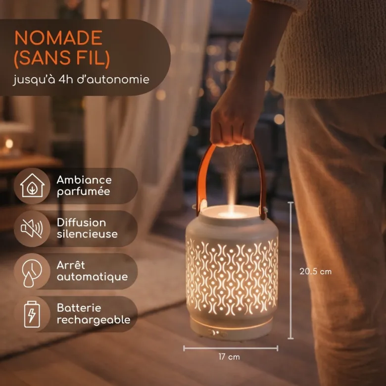 Diffuseur lanterne nomade sans fil madrid + 3 he 100% naturelles