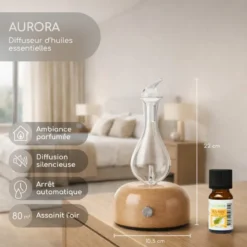 Diffuseur nébulisation aurora + 3 huiles essentielles 100% naturelles