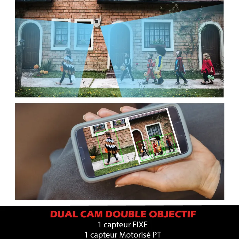 Double caméra ip – extérieure rotative pt motorisée 3mp+3mp wifi 2,4ghz