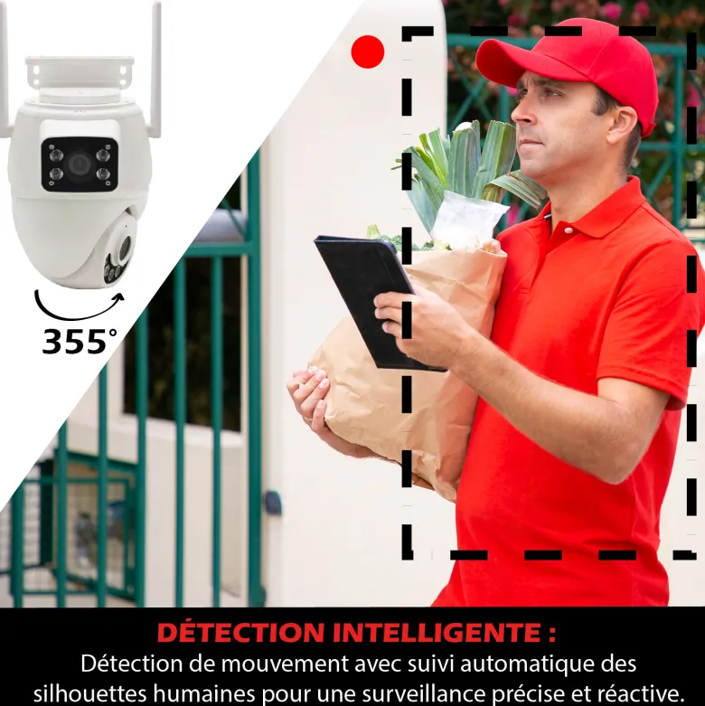 Double caméra ip – extérieure rotative pt motorisée 3mp+3mp wifi 2,4ghz