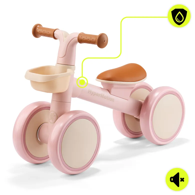 Draisienne enfant 4 roues hypermotion tobi mini rose avec panier 12-36 mois
