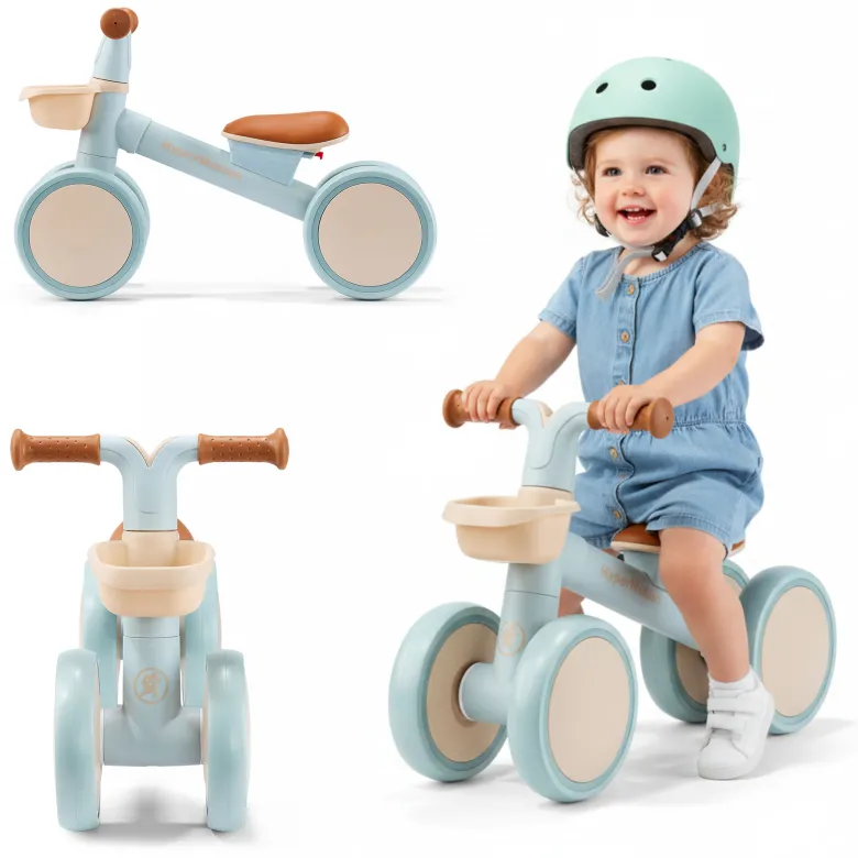Draisienne enfant 4 roues hypermotion tobi mini bleu avec panier 12-36 mois