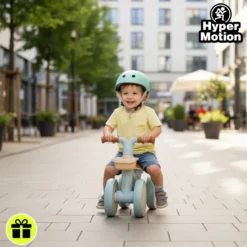 Draisienne enfant 4 roues hypermotion tobi mini bleu avec panier 12-36 mois