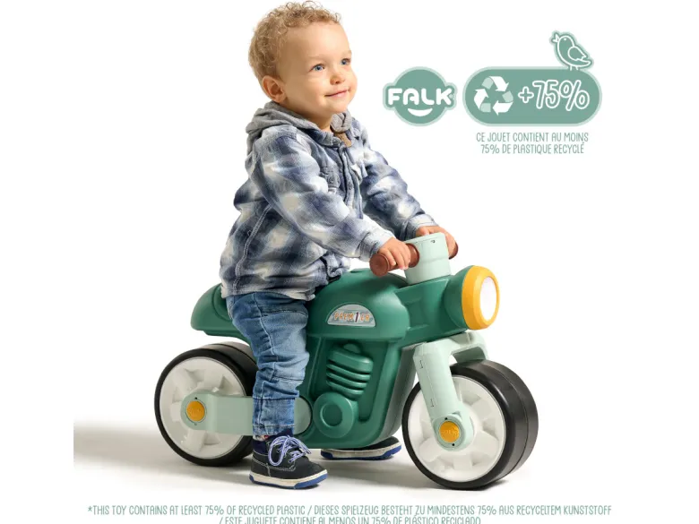 Draisienne vintage moto verte avec larges roues silencieuses 1 à 3 ans - falk