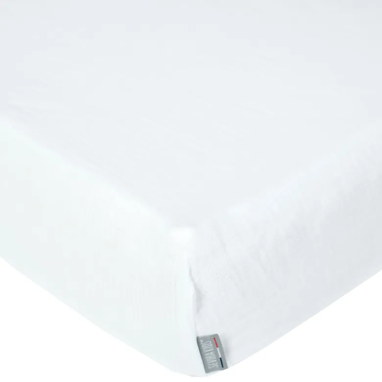 Drap housse gaze de coton uni blanc