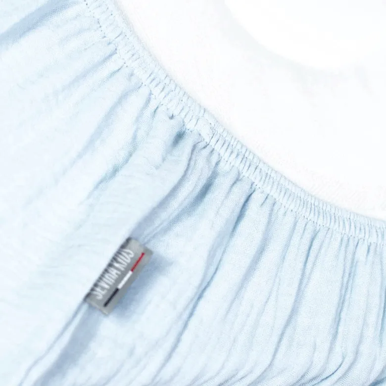 Drap housse gaze de coton uni bleu