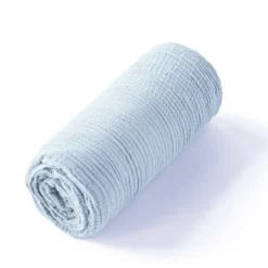 Drap housse gaze de coton uni bleu