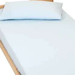 Drap housse gaze de coton uni bleu