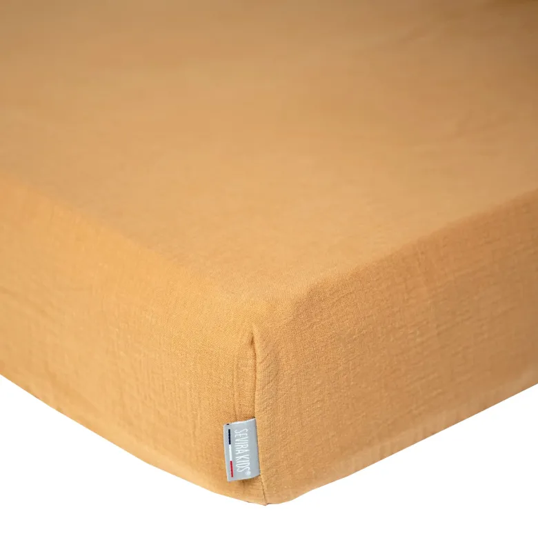 Drap housse gaze de coton uni camel