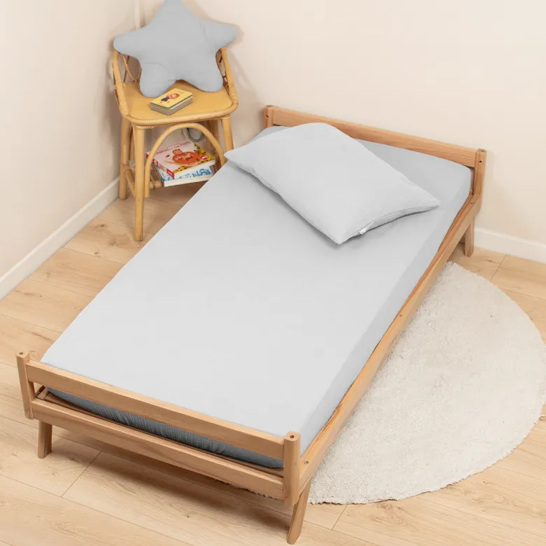 Drap housse gaze de coton uni gris