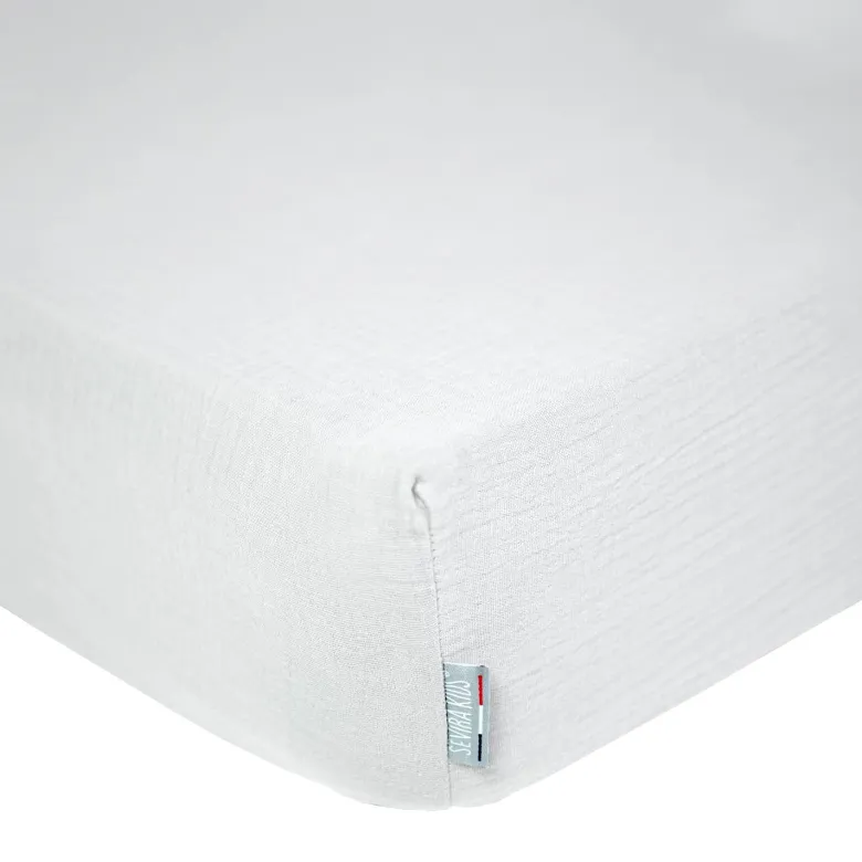 Drap housse gaze de coton uni gris