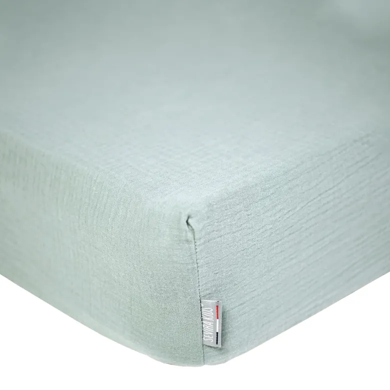 Drap housse gaze de coton uni vert