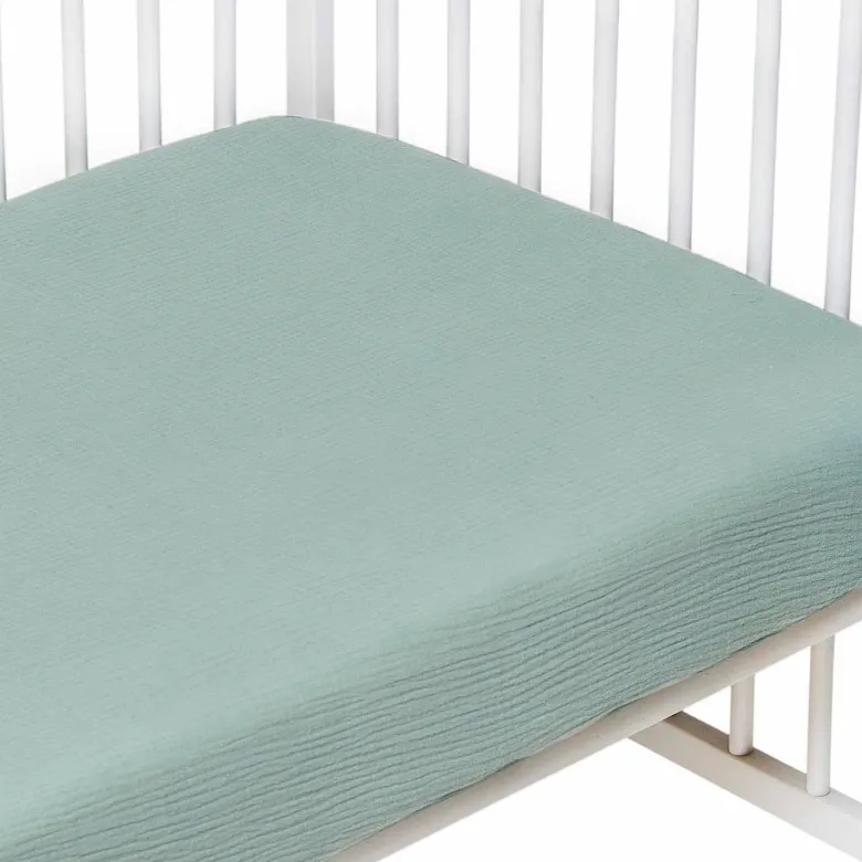 Drap housse gaze de coton uni vert