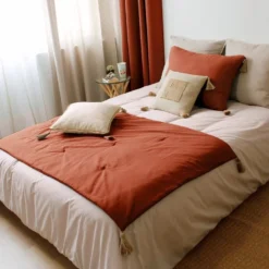 Édredon panama 90x190 cm pompons jute te