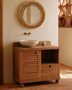 Eclipse - meuble salle de bain en teck porte persienne 90 cm