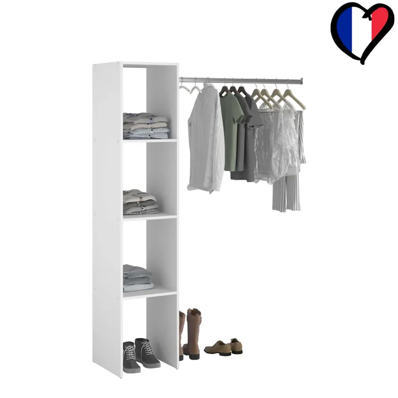 Elysee dressing blanc étagères penderie 138 x 40 x 180 cm