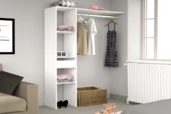 Elysee dressing blanc 3 étagères 1 tiroir penderie 138 x 40 x 180 cm
