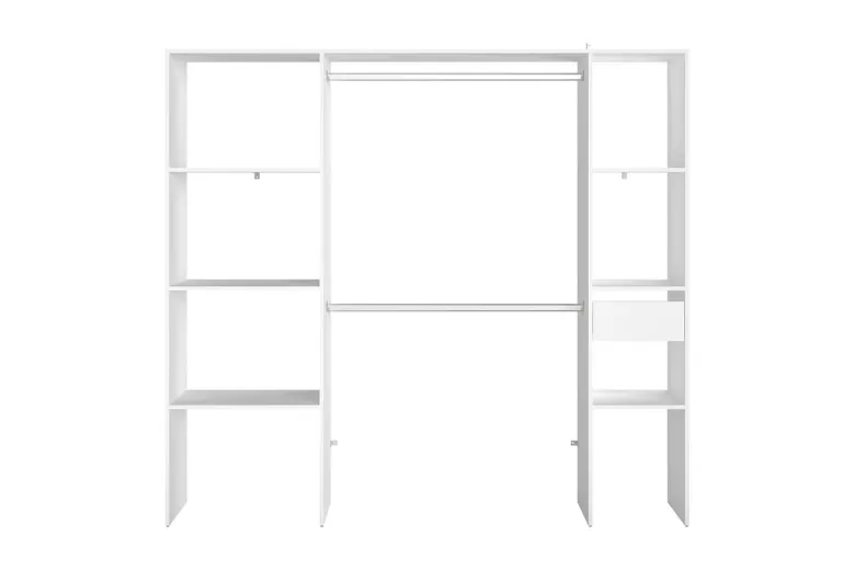 Elysee dressing blanc 6 étagères 1 tiroir 2 penderies 198 x 40 x 180 cm