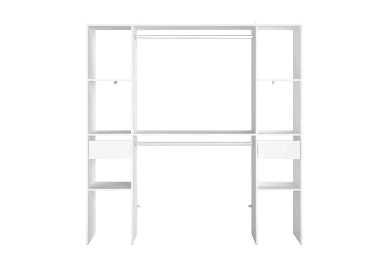 Elysee dressing blanc 6 étagères 2 tiroirs 2 penderies 180 x 40 x 180 cm