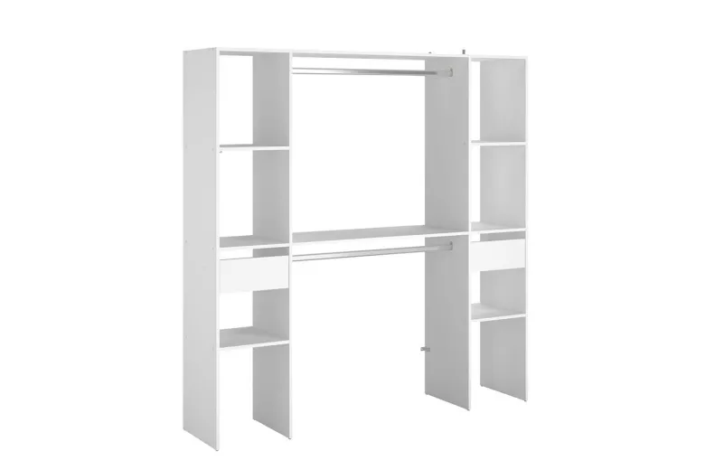 Elysee dressing blanc 6 étagères 2 tiroirs 2 penderies 180 x 40 x 180 cm