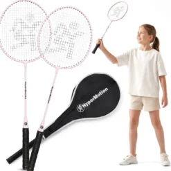 Ensemble de badminton hypermotion 2 raquettes acier avec housse rose