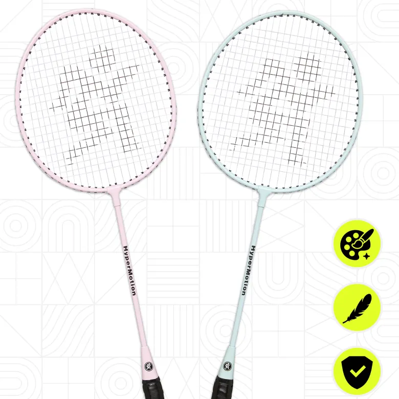 Ensemble de badminton hypermotion 2 raquettes acier avec housse rose