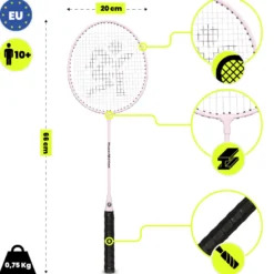 Ensemble de badminton hypermotion 2 raquettes acier avec housse rose