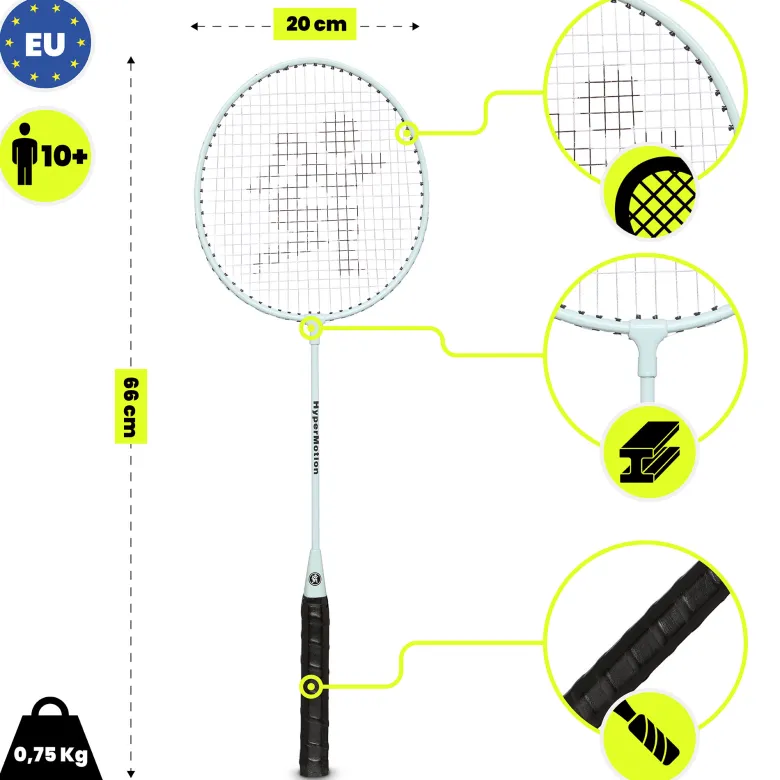 Ensemble de badminton hypermotion 2 raquettes acier avec housse sauge