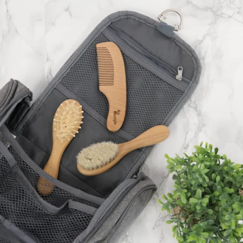 Ensemble de Brosses et Peigne en Bois Naturel pour Bébé - Bo Jungle : Douceur et Soin Quotidien des Cheveux