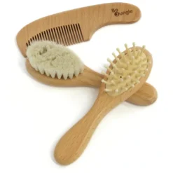 Ensemble de Brosses et Peigne en Bois Naturel pour Bébé - Bo Jungle : Douceur et Soin Quotidien des Cheveux