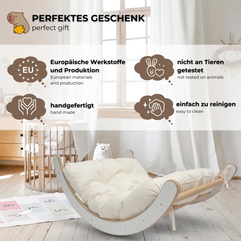 Ensemble 3-en-1 arche, coussin et toboggan enfant en contreplaqué