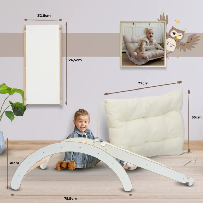 Ensemble 3-en-1 arche, coussin et toboggan enfant en contreplaqué