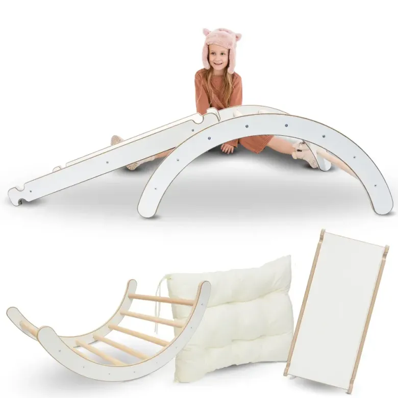 Ensemble 3-en-1 arche, coussin et toboggan enfant en contreplaqué