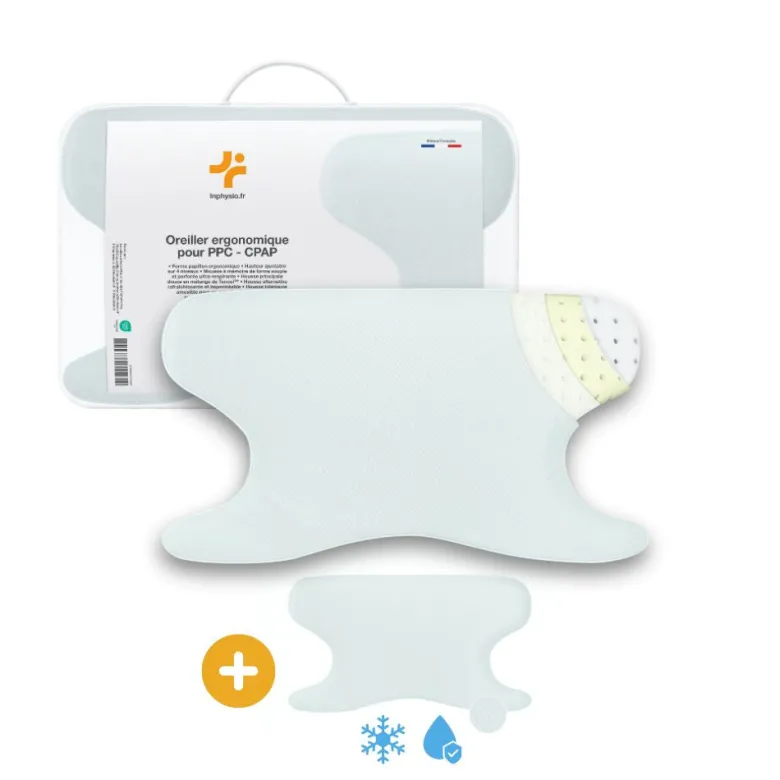 Ensemble oreiller ppc, cpap ergonomique réglable + taie rafraîchissante