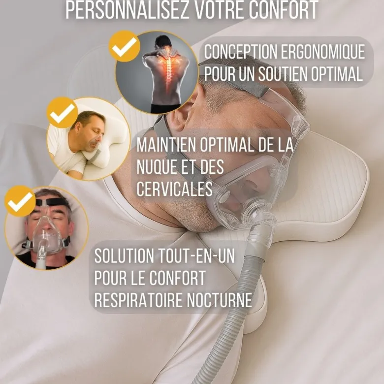 Ensemble oreiller ppc, cpap ergonomique réglable + taie rafraîchissante