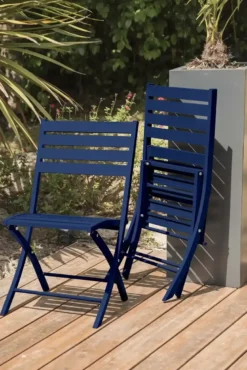 Ensemble repas de jardin carré 2 places en aluminium - bleu marine