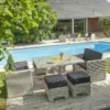 Ensemble repas de jardin encastrable 8 places en résine tressée - crème