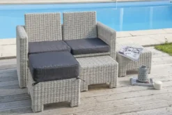 Ensemble repas de jardin encastrable 8 places en résine tressée - crème