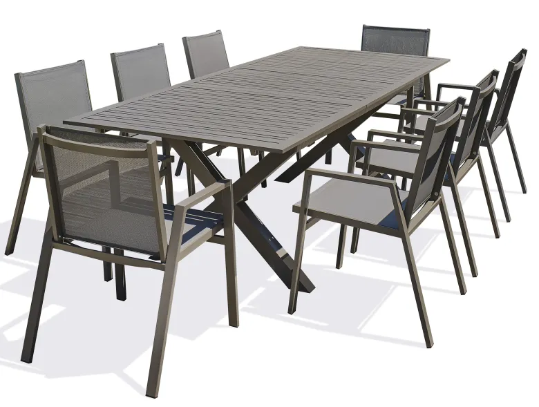 Ensemble repas de jardin 8 places en aluminium - quartz