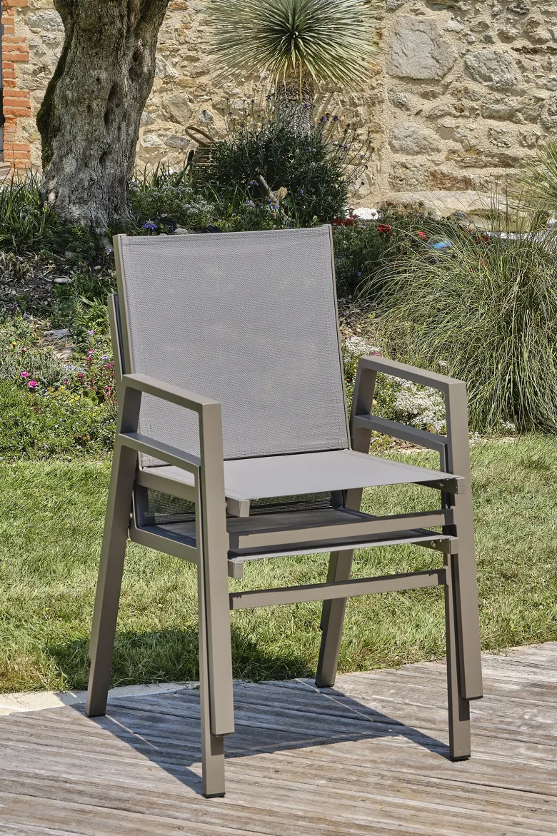 Ensemble repas de jardin 8 places en aluminium - quartz