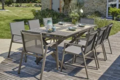 Ensemble repas de jardin 8 places en aluminium - quartz